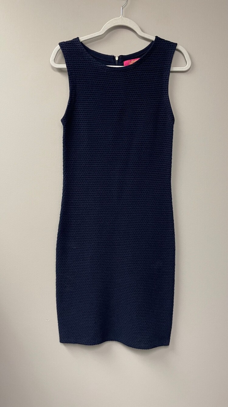 Catherine Malandrino Medium Navy Textured Sleeveless Dress Viscose Polyester